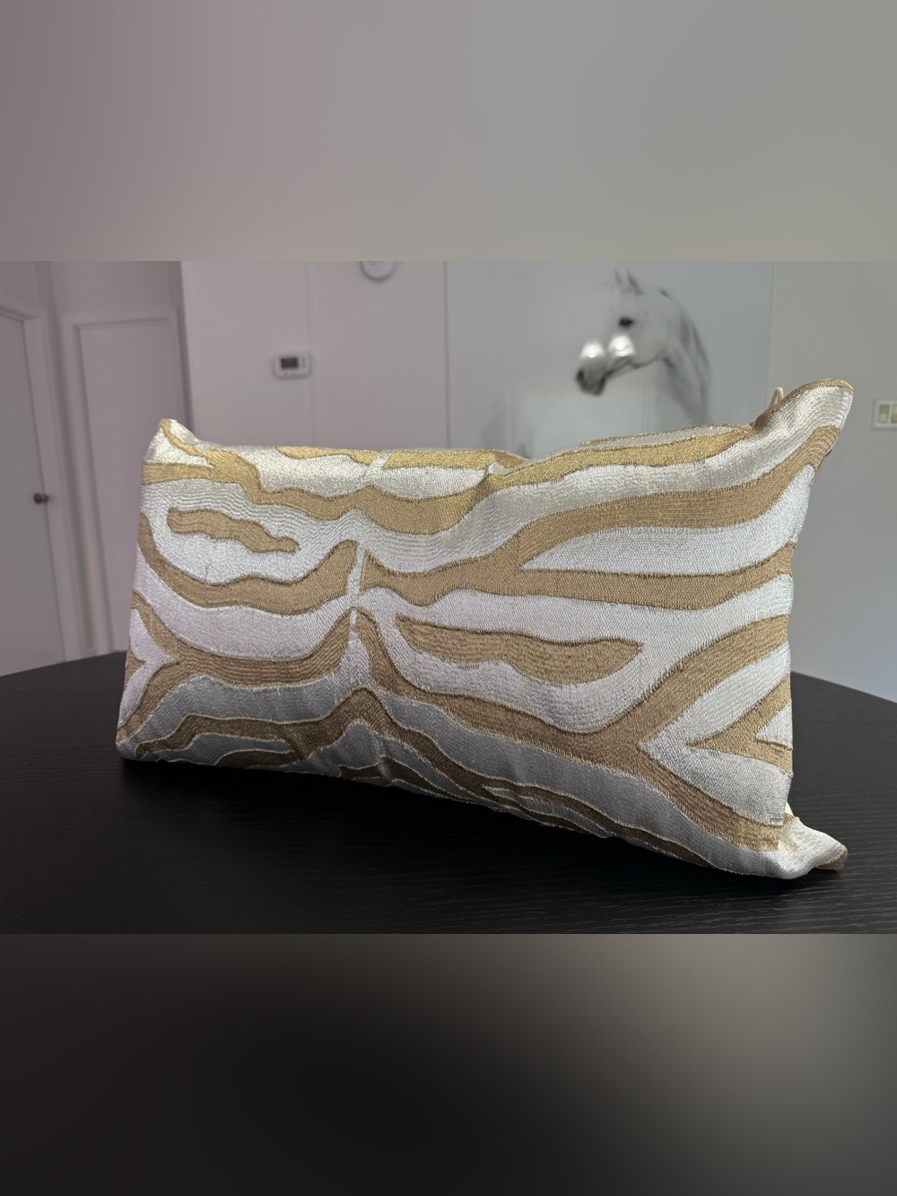 VGUC Callisto Home Gold & Silver striped lumbar pillow 14x24